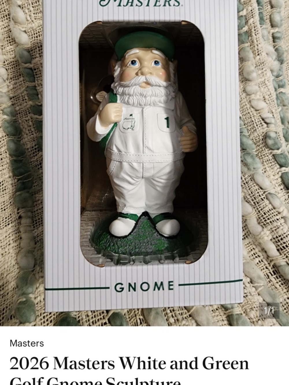 Masters White and Green Golf Gnome Statue
